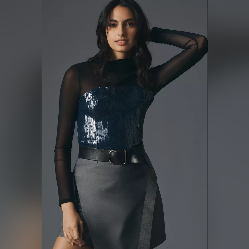 Maeve Long-Sleeve Sheer Sequin Top size medium